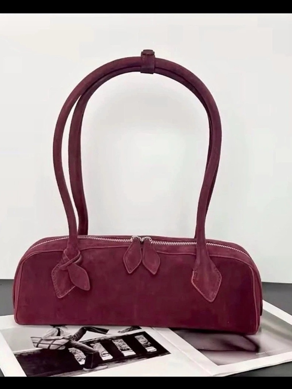 ASOS DESIGN Suede Bowler Tote Bag in Burgundy